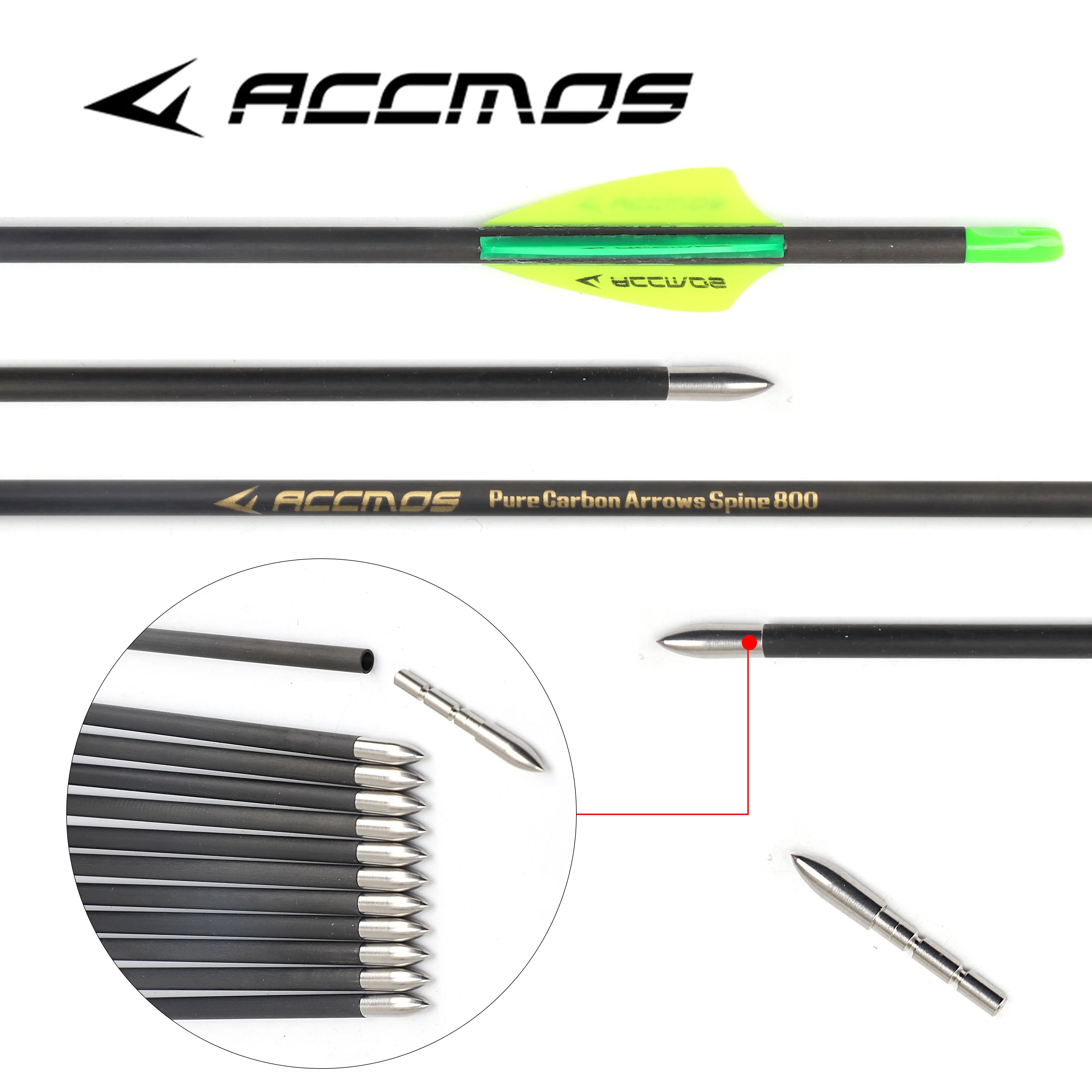 ACCMOS ID 4.2mm Carbon Arrow 30-32inch Spine 350-1000 for Compound Recurve Bow Archery Shooting 12pcs archery arrows