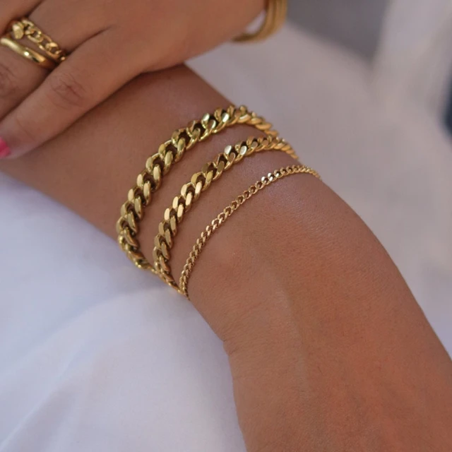 Wide Crystal & Golden Chain Link Bracelet – Linea Luxe