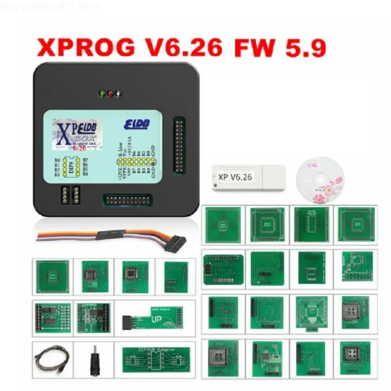 고품질 XProg-M V6.50/6.26/6.12 Xprog 5.84/5.55 자동 ECU 칩 튜닝 프로그래머 도구 (풀 어댑터 USB 동글 포함)