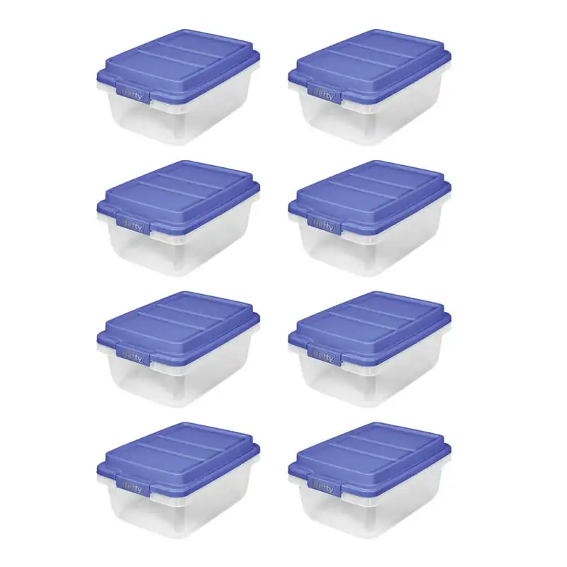 

18 Qt. Clear Plastic Storage Bin with Blue HI-Rise Lid, 8 Pack