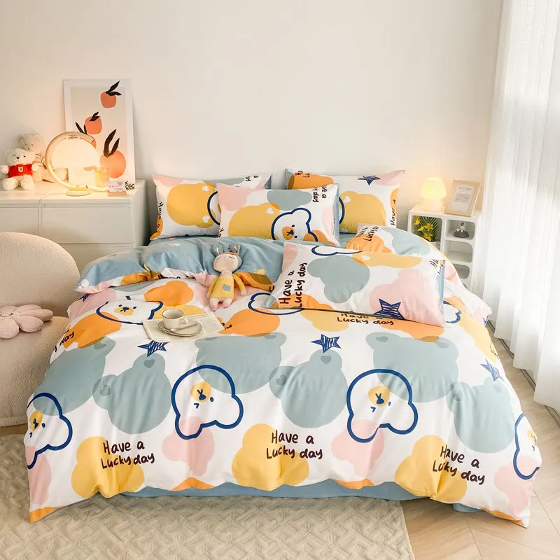 

Comforter Sets New Ins Style Cotton Four-piece Set Small Fresh Dormitory Quilt Cover 220x240 Sheets for Single Double Bed