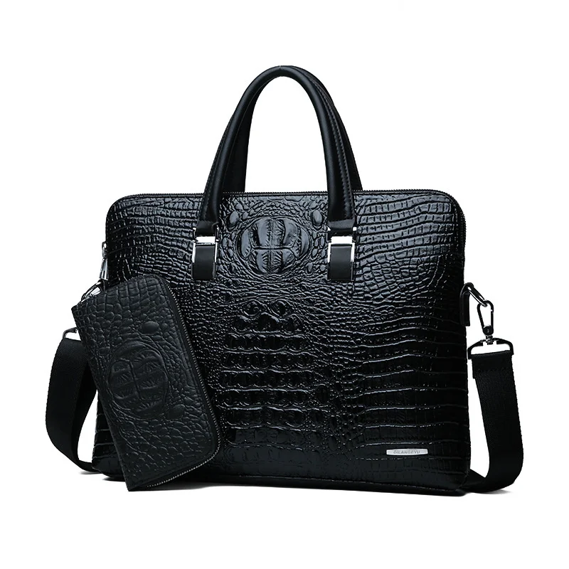 

Crocodile pattern men's handbag, business briefcase, horizontal computer bag, single shoulder crossbody bag