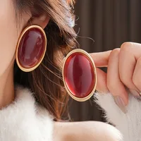 Vintage Red Resin Women's Earrings Stud Earrings Luxury large Geometric Oval earrings Party Wedding Ear Jewelry Wholesale 1