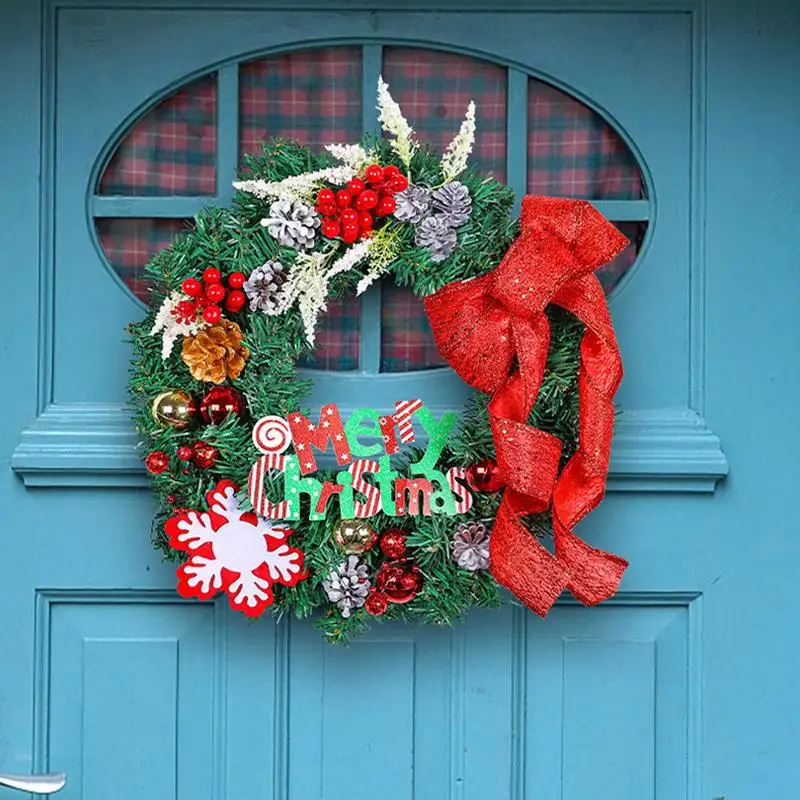 

Рождественский венок, украшение с рождественскими ягодами, гирлянда с бантом, искусственный фермерский венок с лентой для домашнего декора стен, окон, дверей