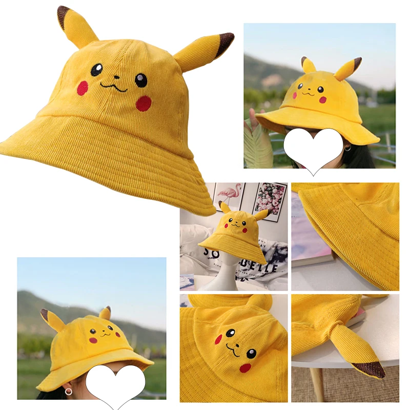 

Панама с ушками из аниме «Пикачу», головной убор с вышитыми элементами покемона, для родителей и детей, детская одежда, подарок на Рождество и день рождения