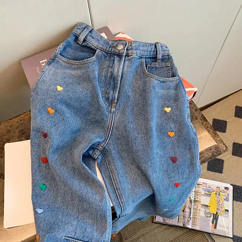 

MEXZT M-4Xl Y2K Jeans Women Oversized Love Embroidery Denim Wide Leg Pants Streetwear Vintage High Waist Baggy Straight Trousers