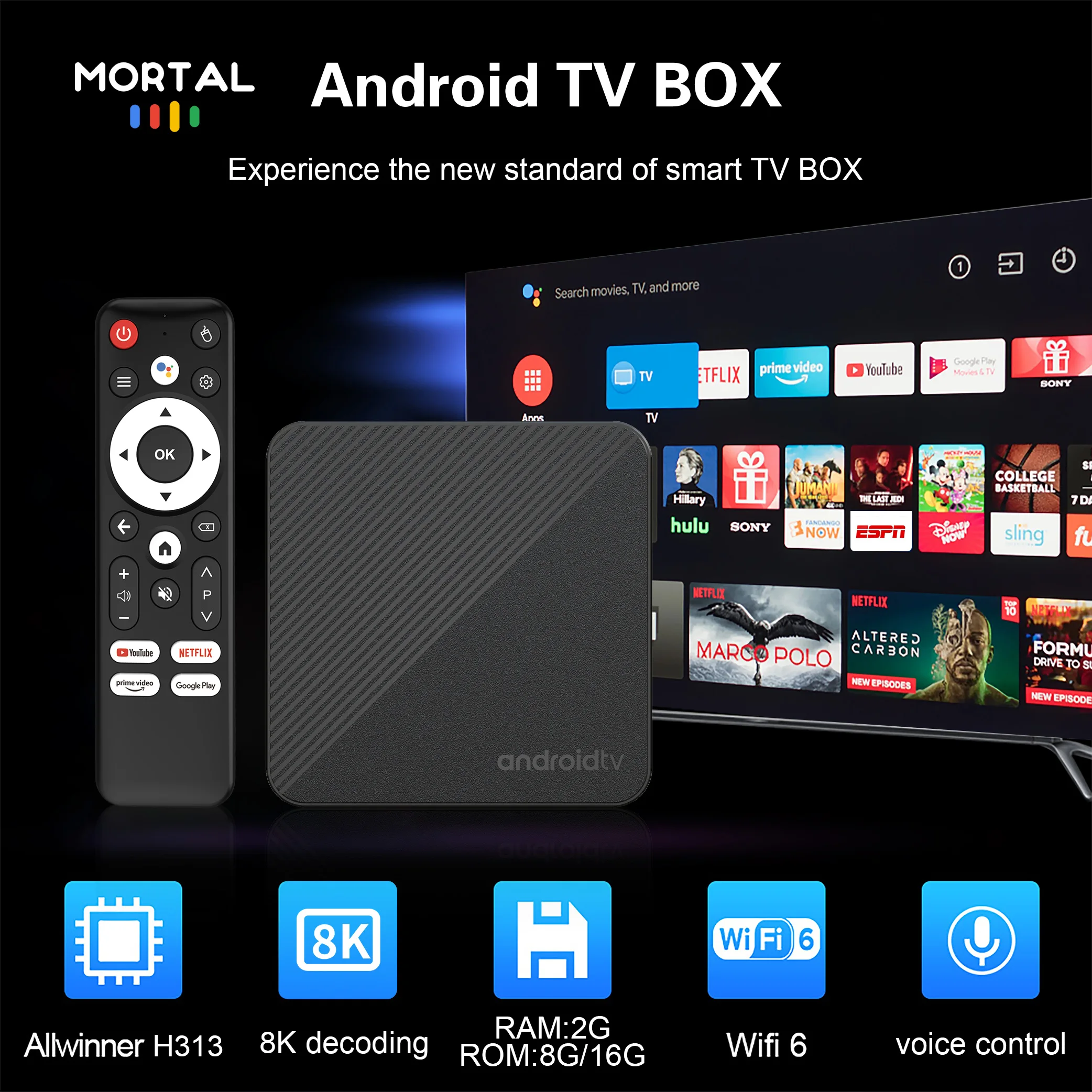 ★FAST LIFE android TV★ TV Box Mortal T1S Android 14 Ultra HD 8k Allwinner H313