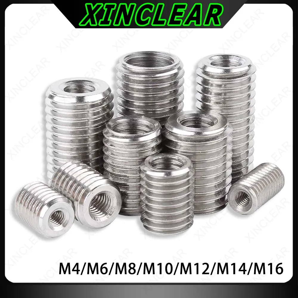 Stainless Steel 304 Inside Outside Thread Adapter Screw M4 M6 M8 M10 M12 Wire Thread Insert Sleeve Conversion Nut Coupler Convey