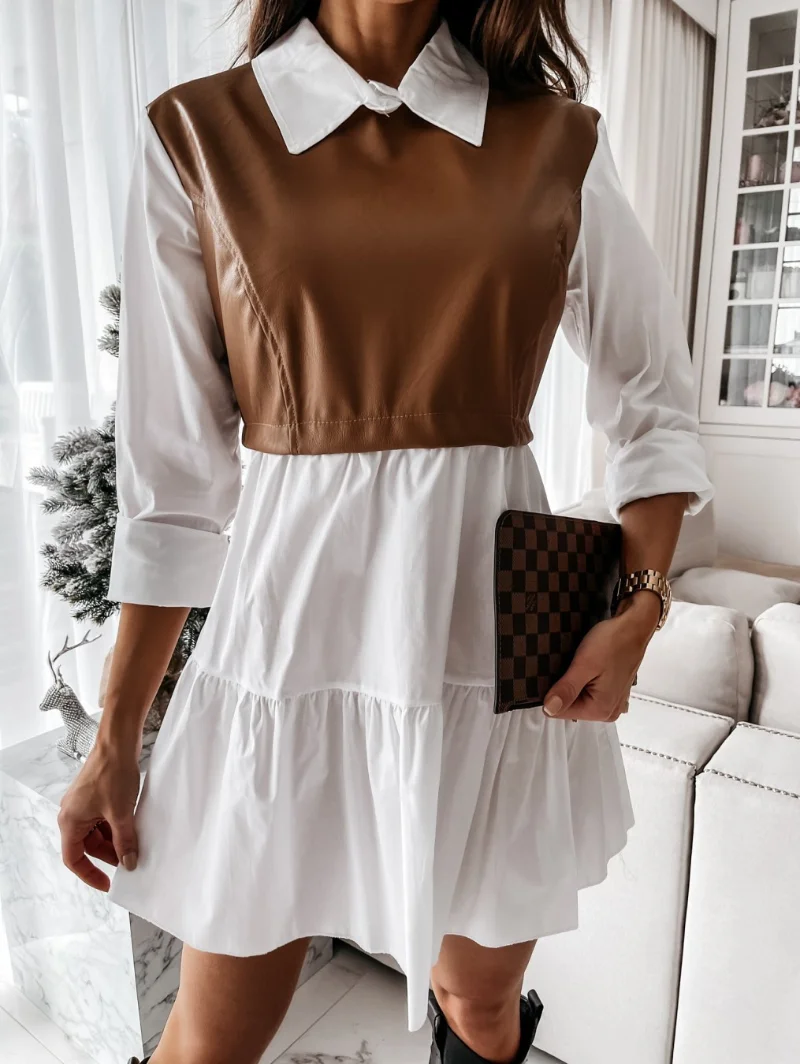 

Autumn Long Sleeve White Pleated Shirt Dress 2023 Women Casual Turn Down Collar Mini Dress Button Lady A Line Office Vestidos