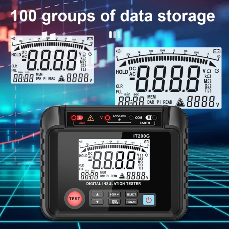 MESTEK Megohm Meter 1MΩ-200GΩ 저항 테스트 미터 디지털 절연 저항 테스터 LCD 디스플레이 Megohmmeter