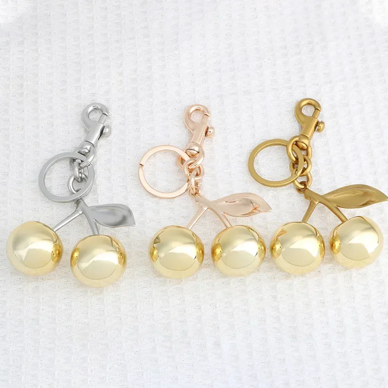 Fashion Glitter Gold Cherry Keychain Summer Fruits Cherries Pendant Keyring For Women Men Jewelry Bag Accessories Gift