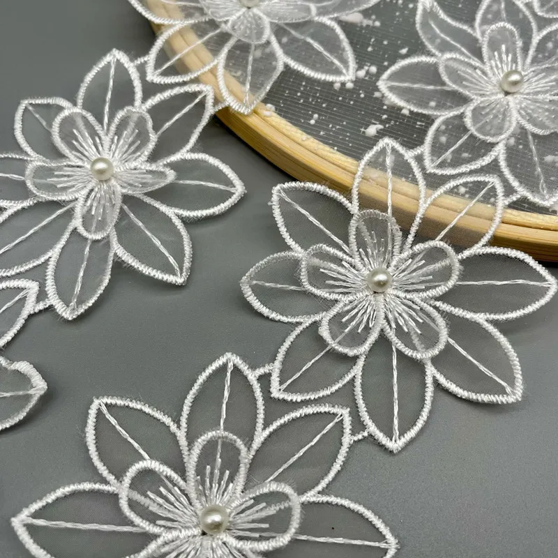 Lace Fabric Lace Ribbon Lace Garment Accessories Lace Sewing Supplies Lace Decoration Lace Accessories Lace Sewing Accessories Organza Tulle 3D Beads Flowers Embroidery Trim Edge For DIY Sewing Neckline Garment Dress Decor