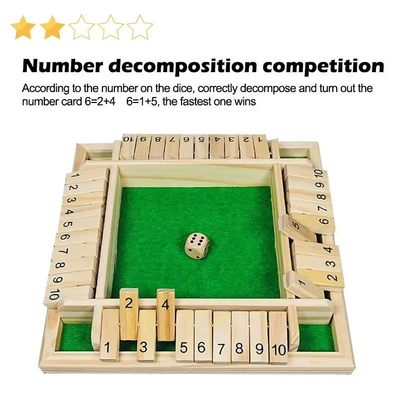 Montessori Wooden Board Game Kids Learning Educational Toys 10 Numbers Four Sided Shut Party Club Games Interesting Family Game