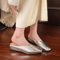 Femmes pantoufles 2025 nouveau bout carré sandales élégantes femmes été luxe chaussures de créateur confortable sans lacet pantoufles diapositives femmes 4