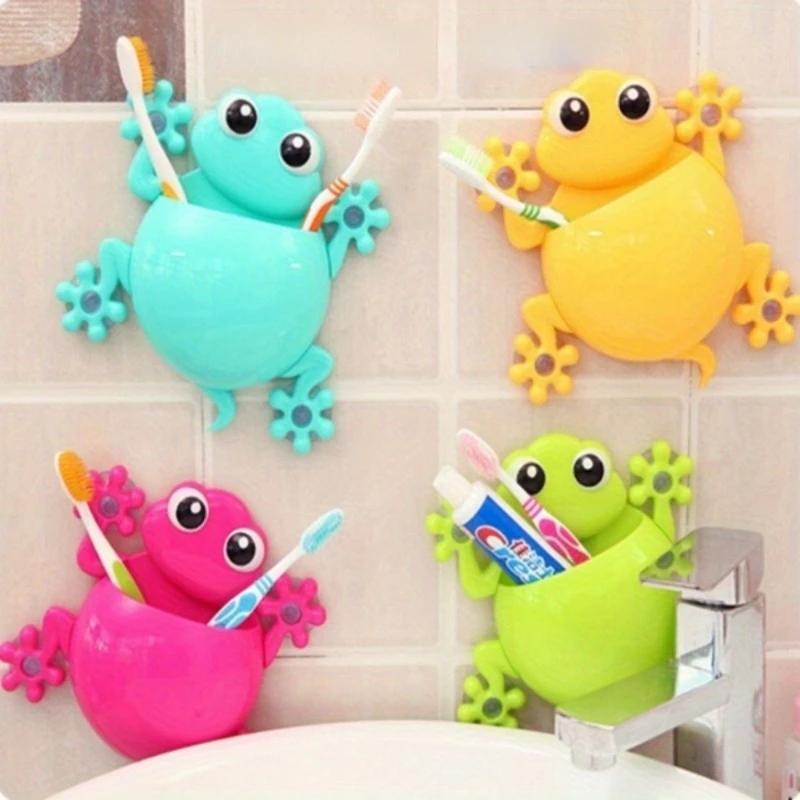 Animal Frog Toothbrush Holder Family Set Wall Bathroom Hanger Suction 1PC