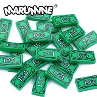 Marumine Tile 1x2 US Dollar Bill Money with Cash Treasure Box Compatible 3069bpx7 MOC Brick Mini Person Model Assembly Kit Block 1