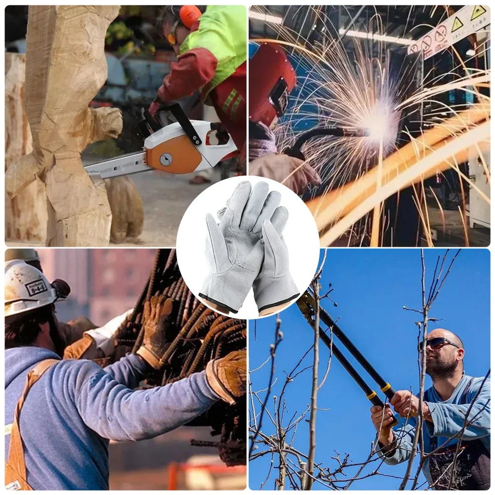 Work Gloves Cowhide Leather Welding Gloves Heat Resistant Security Protection Safety Work for Welder Cutting Gardening