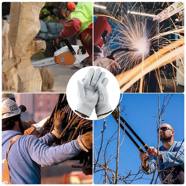 Work Gloves Cowhide Leather Welding Gloves Heat Resistant Security Protection Safety Work Gloves for Welder Cutting Gardening 4