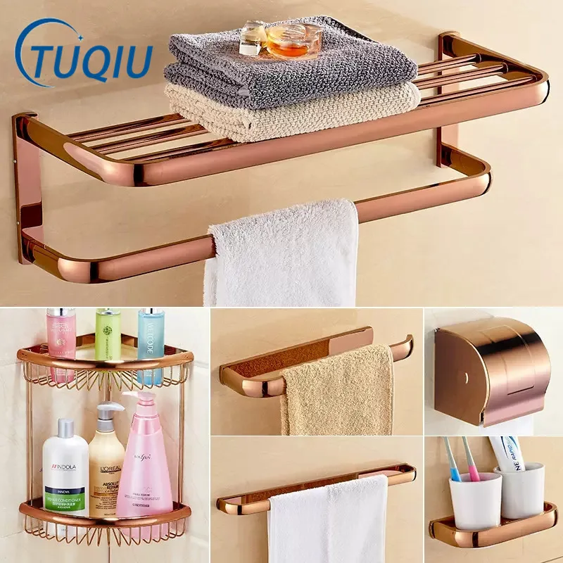 Tuqiu Bathroom Accessories Rose Gold Towel Rack Bathroom Shelf Paper Holder Towel Holder Toilet Brush Holder bathroom Hardware toilet paper holder bathroom hardware set bathroom hardware accessories