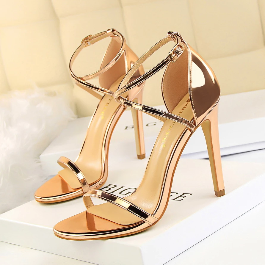 

Europe and the United States fashion banquet sexy nightclub slimming summer dress shoes slim heel high hollow crossstrap sandals