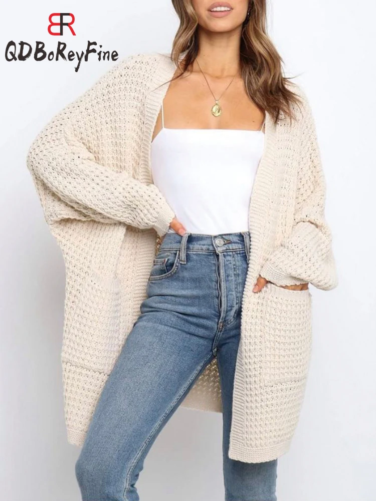 

Women Sweater 2024 New Winter Autumn Pink Casual Loose Long Korean Fashion Knitted Cardigan Coats Oversized Sweaters for Women