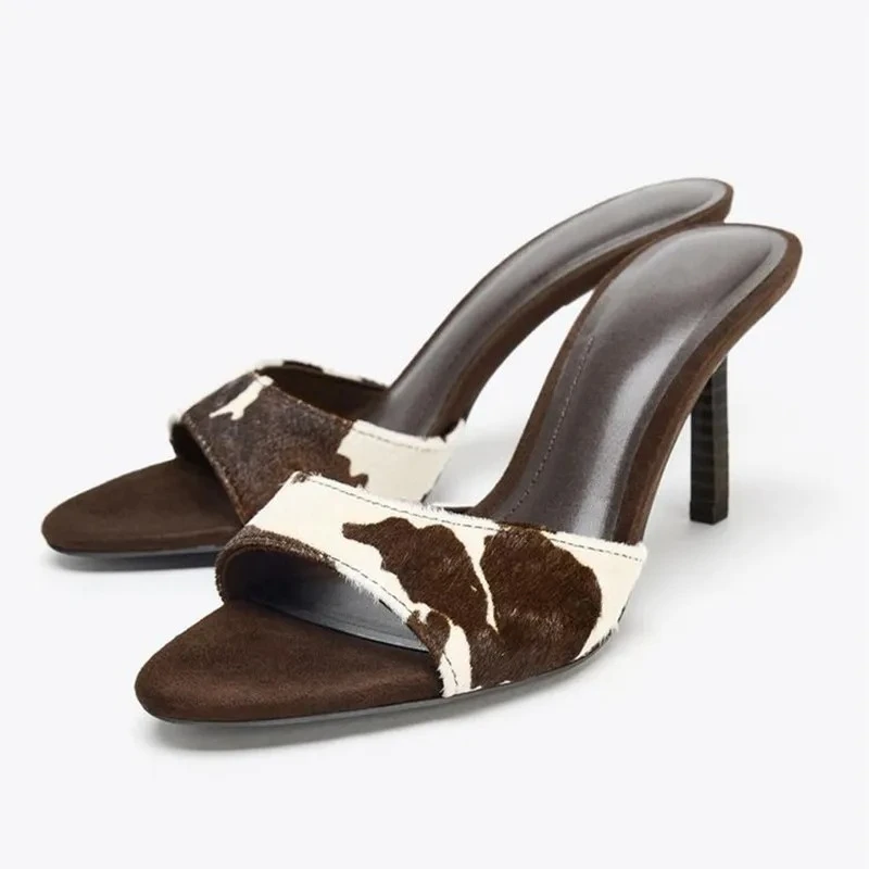 High Quality Faux Fur High Heel Slippers Women Fashion Animal