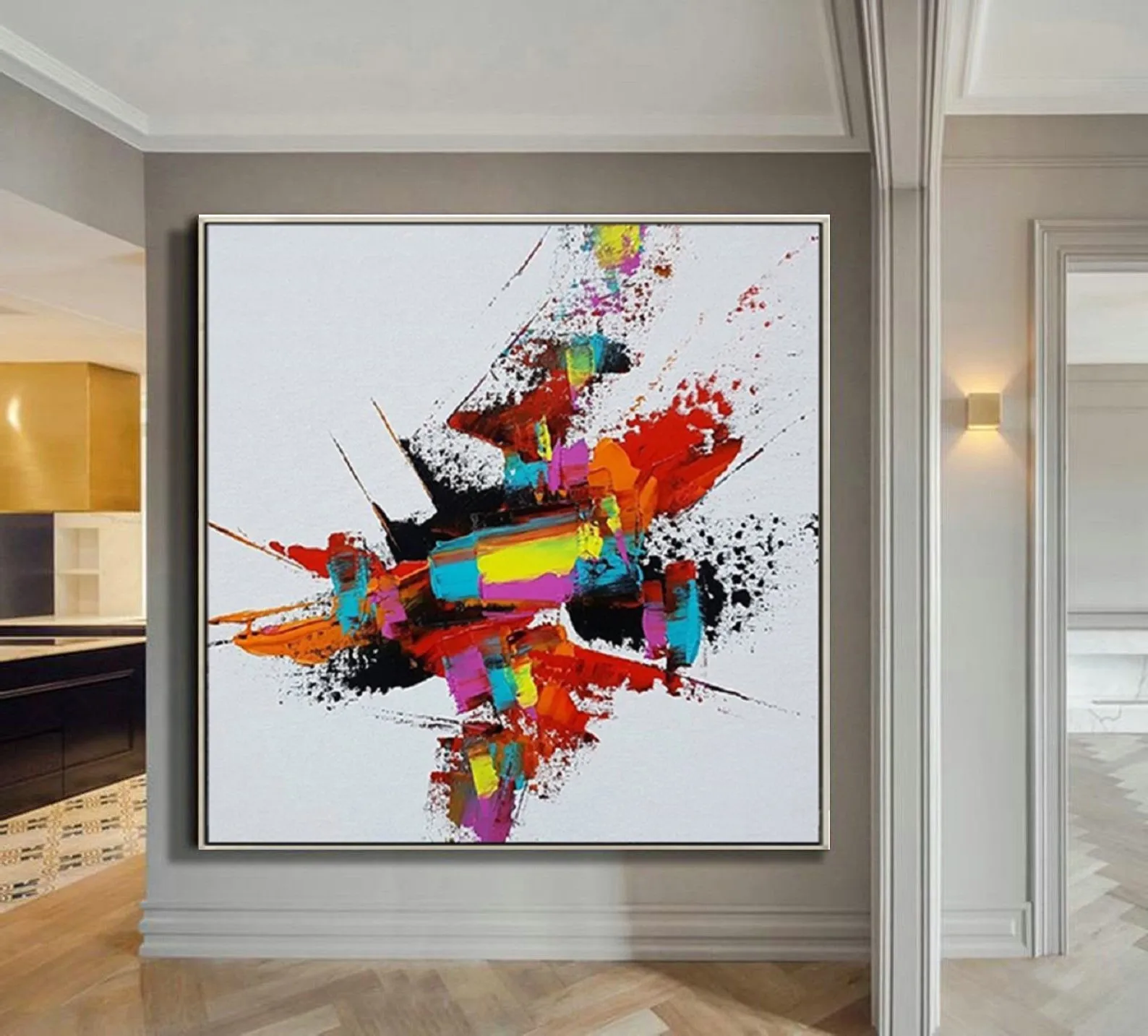 Modern Abstract Square Oil Painting on Canvas Simple Handpainted Large