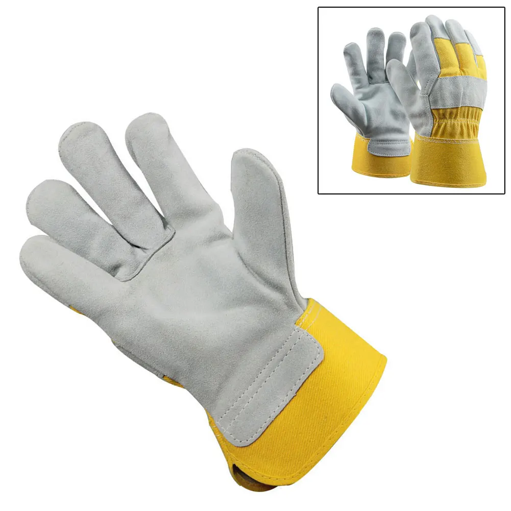 Gloves 1 Pair Leather Gardening Gloves Ladies Mens Thorn Proof Thick Work Gauntlets Heavy Duty Cowhide + Cotton Length 27cm