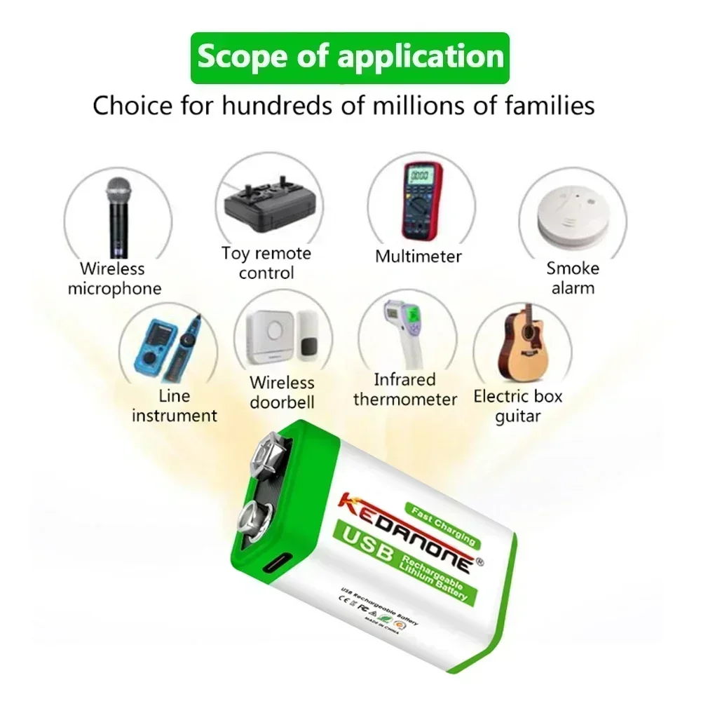 9V Rechargeable Battery 12800mAh 6F22 Micro USB 9v Li-ion Lithium Batteries for Multimeter Microphone Toy Remote Control KTV 2