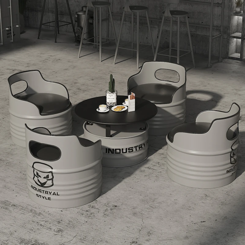 

Table and Chair Combination Coffee Shop Creative Oil Drum Commercial Leisure Area Industrial Style Quiet Bar Bar Deck Sofa