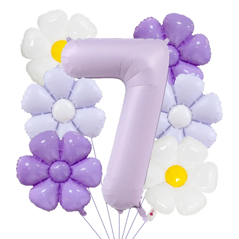 7 Teile/satz 40 Zoll Marca Lila Digitale Gänseblümchen Ballon Set Blume Aluminium Folie Ballon für Geburtstag Dusche Jahrestag Dekoration – Detail 10