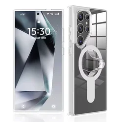 Grippopso Magnetic Shockproof Phone Holder Case with Grip - 3 in 1 Protective Cover for Galaxy S24 (Transparent)