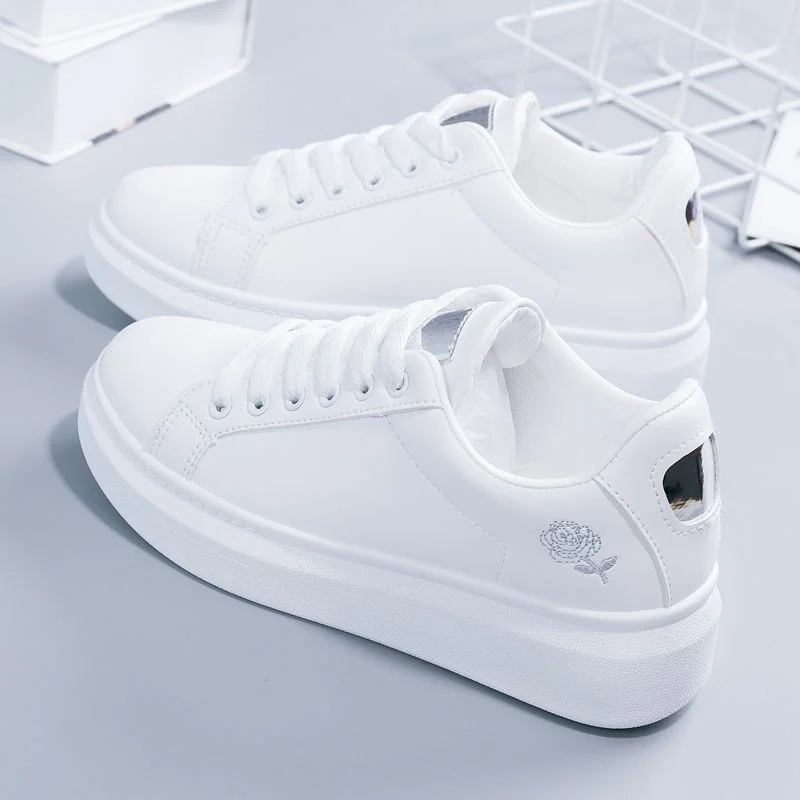 White Women Shoes Spring Famale Sneakers Breathable Flowers Lace-Up Women Sneakers Women Shoes Fashion Embroidered Casual Shoes