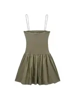 Women's Patchwork Ribbed Poplin Puff Mini Dress, Straight Neck, Thin Straps, Female Dresses, Sexy Fashion - Image 3