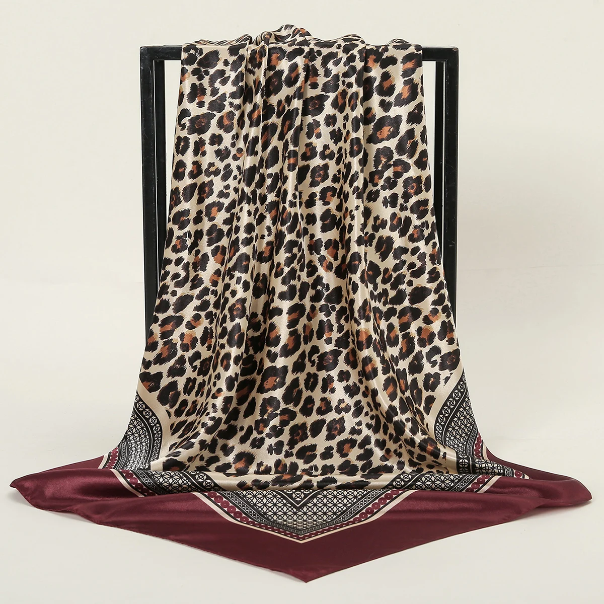 90cm Leopard Print Square Scarf Satin Silk Headband Muslim Woman Hijab Lady Fashion Hairwrap Rock Style Headscarf Islim Turban 3