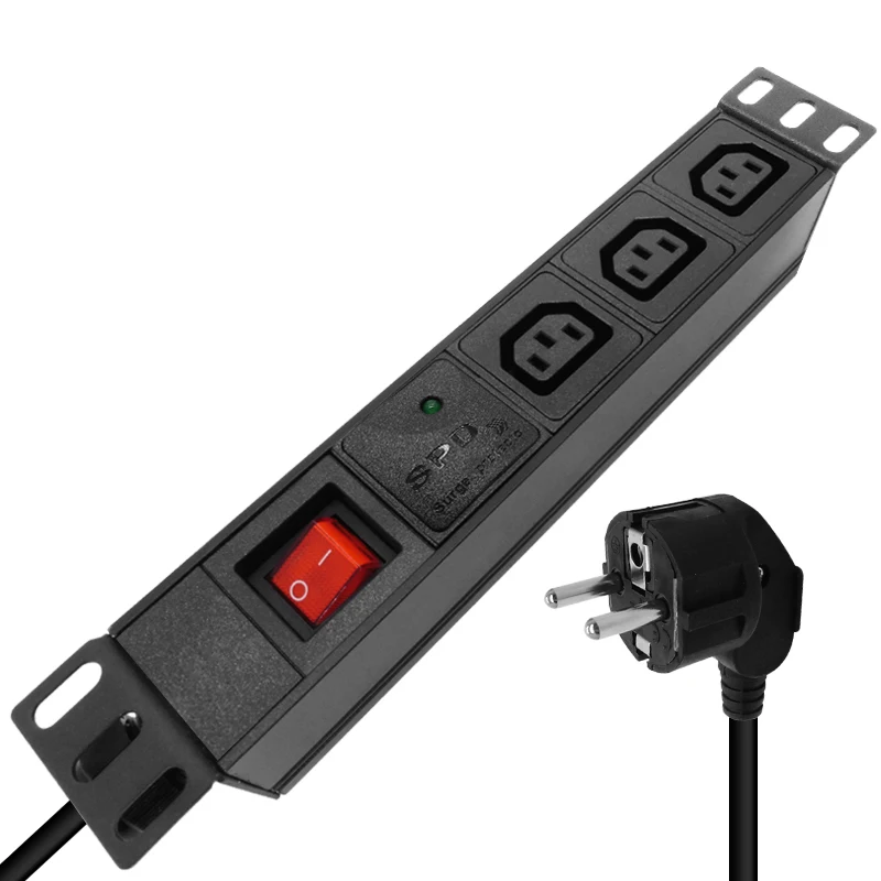 

IEC C13 Socket PDU Cabinet Power Strip 3 Socket Switch SPD Surge protection 4000W 2M Cable