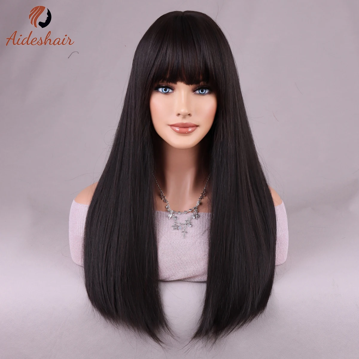 여성용 다크 다크 브라운 풀 헤드 가발, 긴 스트레이트 합성 가발, 데일리 파티 사용