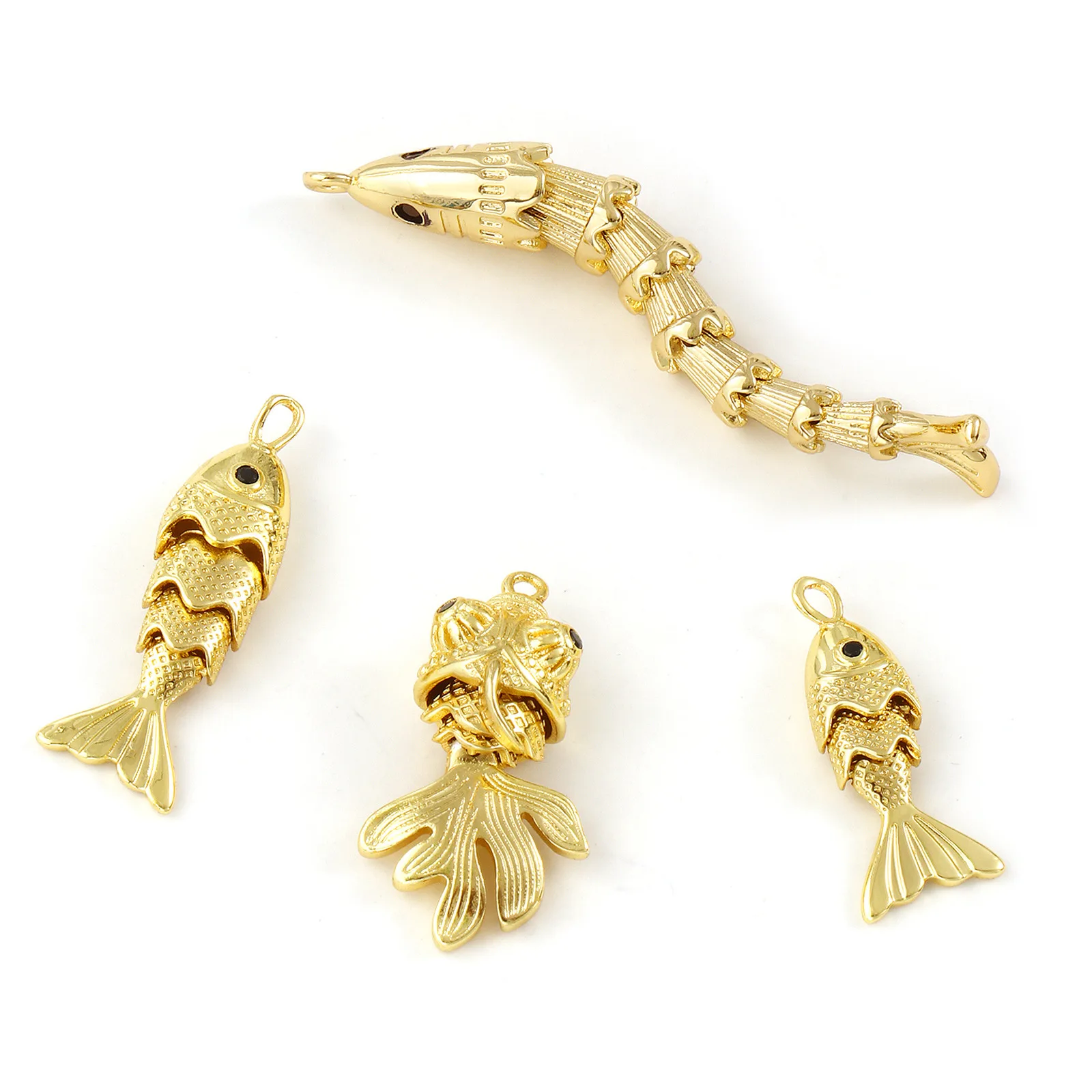 1 Stück Messing Ozean Schmuck Charms 18K vergoldet Fisch Tier schwarz Zirkonia Augen Anhänger für DIY Halskette Schmuckherstellung – Detail 5