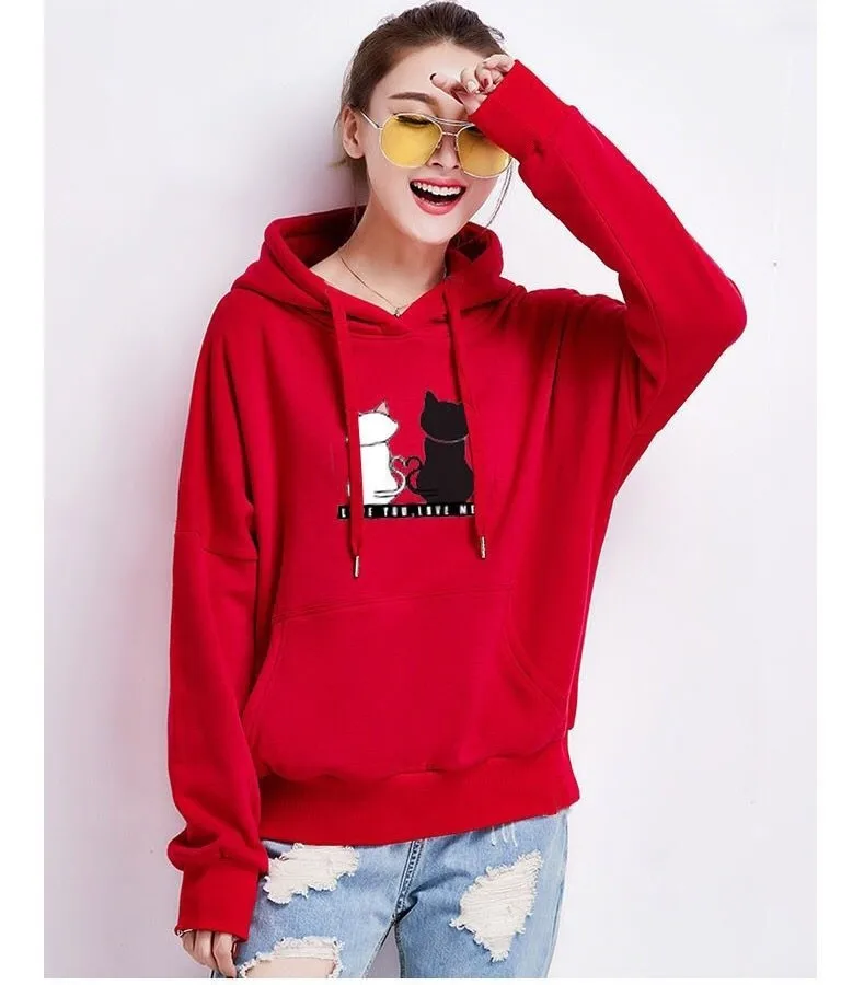 Streetwear Hoodies Women Sweatshirt Autumn Spring Long Sleeve Harajuku Cute Cat Print Female Casual Pullover sudadera mujer cute sweatshirts for girls