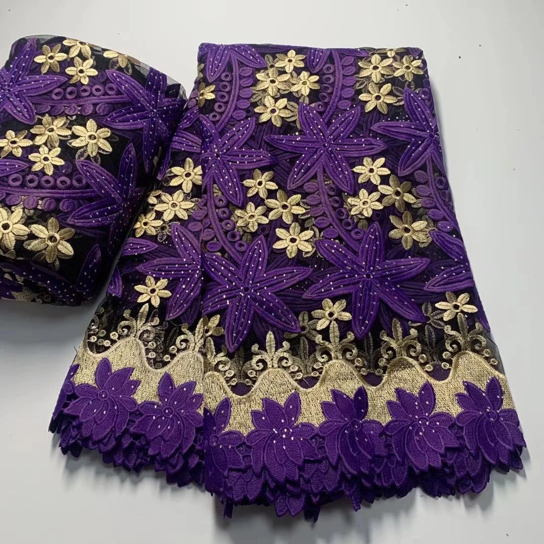 2022 High Quality African Lace Fabric With Stones African Embroidery Guipure Lace Fabric For Nigerian Net Lace Women Dress 