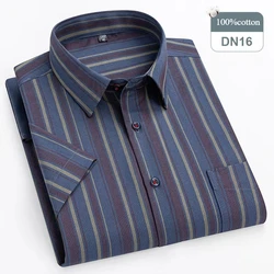 Men's Plus Size Oxford Cotton Short Sleeve Plaid Shirt - Slim Fit Formal Wear - Asian S Label 38 (DN - 16)