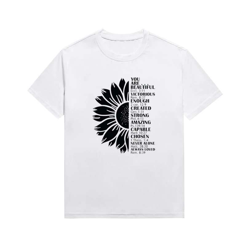 

Newest Sunflower Graphic Top Christian Aesthetic Women Tee Casual Cotton Tops Custom T-shirt For Women