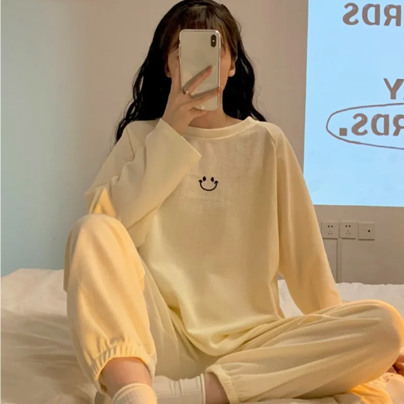 

Casual Pajamas for Women Sleepwear Two Piece Set Pullover Top Pants with Closed Legs Ladies Loungewear Spring Women's Pijamas