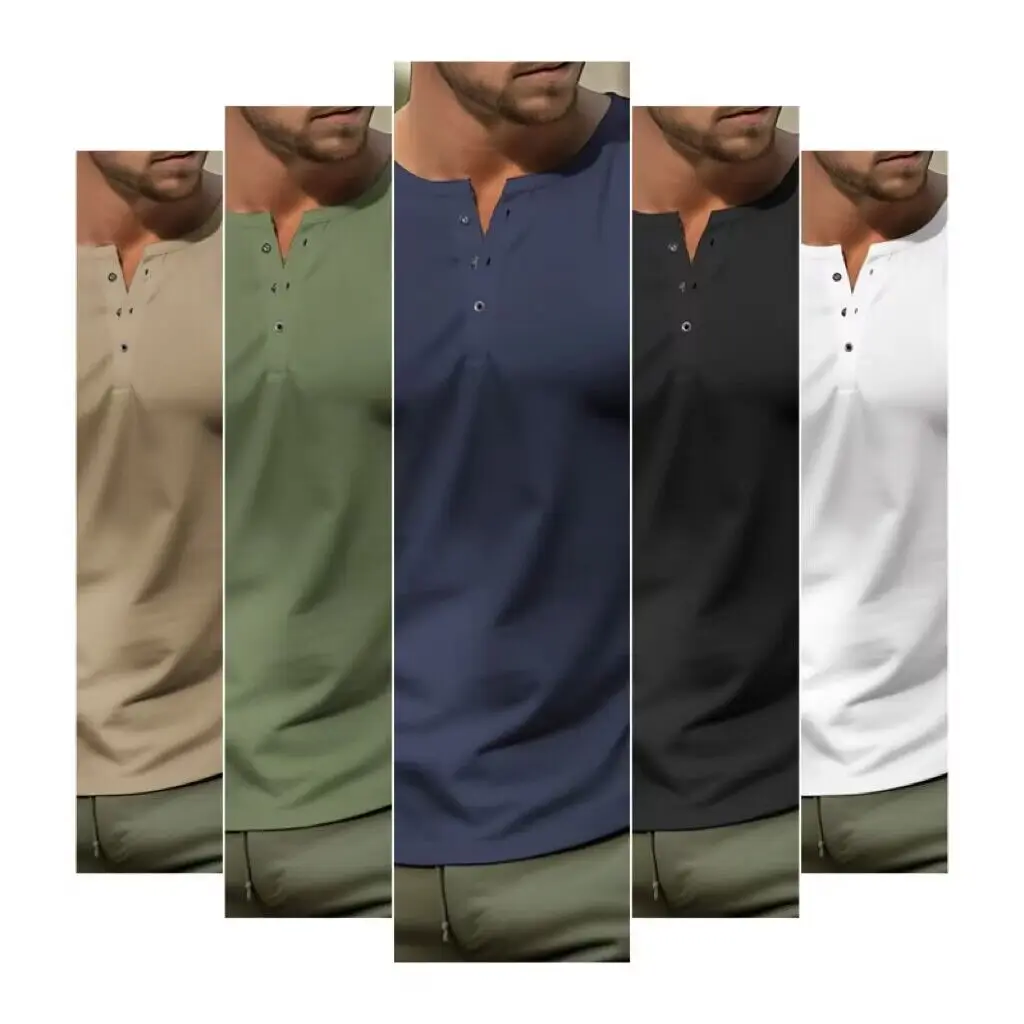 

Spring and Autumn Season Solid Color Slim Fit Long Sleeve T-shirt Fashion Men's Henley Neck Breathable Sports Casual Clothing