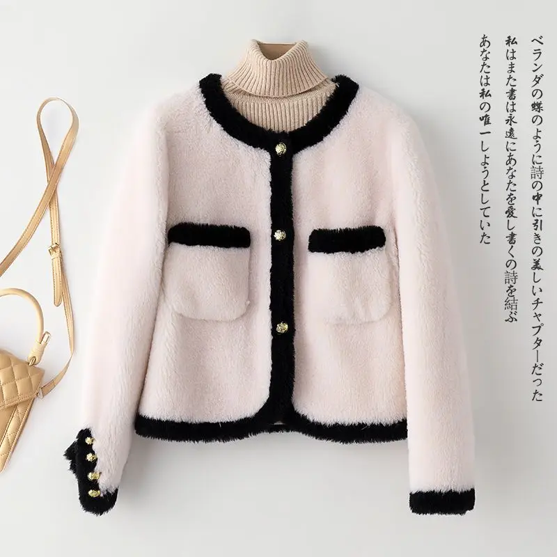 

Real Sheep Shearing Fur Coat for Women Winter Fashion Genuine Lamb Fur Jackets Female Short Style Warm Long Sleeve Overcoat F01