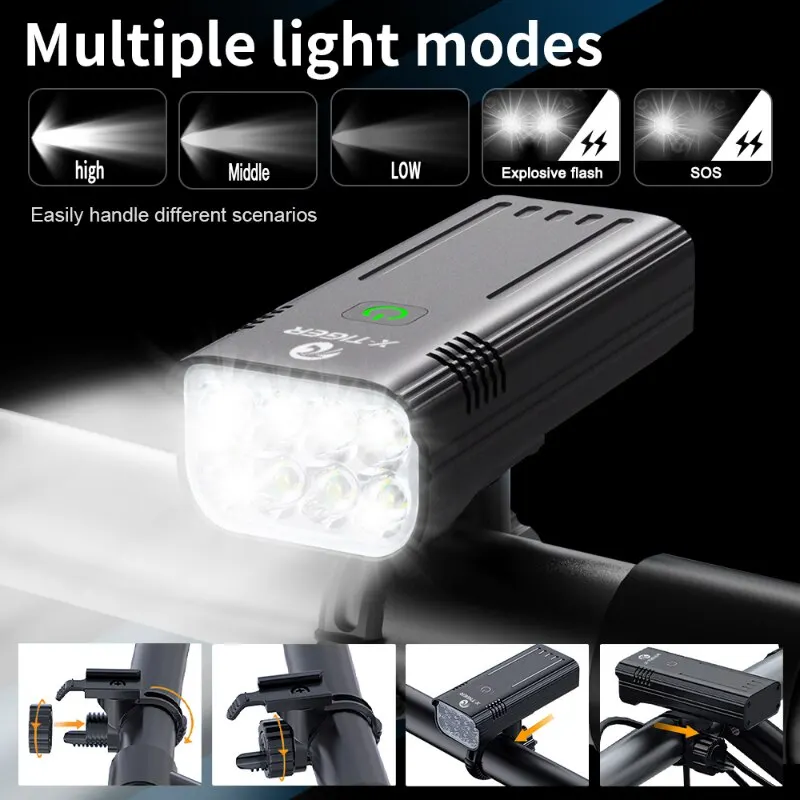 Luci per bici, Set di luci per biciclette ricaricabili Super luminose 8 + 12 mod