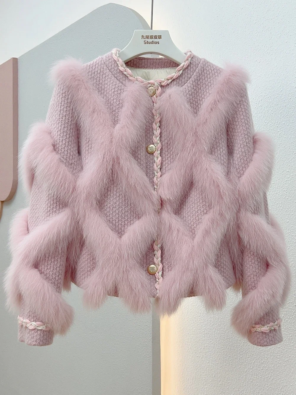 Autumn Winter Short Real Fox Fur Coat Woolen Splicing Imported Female 2023 O-neck Long Sleeve Fashion Slim Fur Jackets for Women