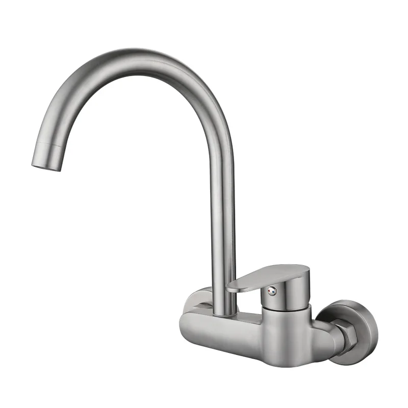 Chrome Kitchen Faucets Wall Mounted Brushed Sink Tap Cold And Hot Dual Hole  Mixer Tap Sink Water Mixer Washbasin Kitchen Faucet