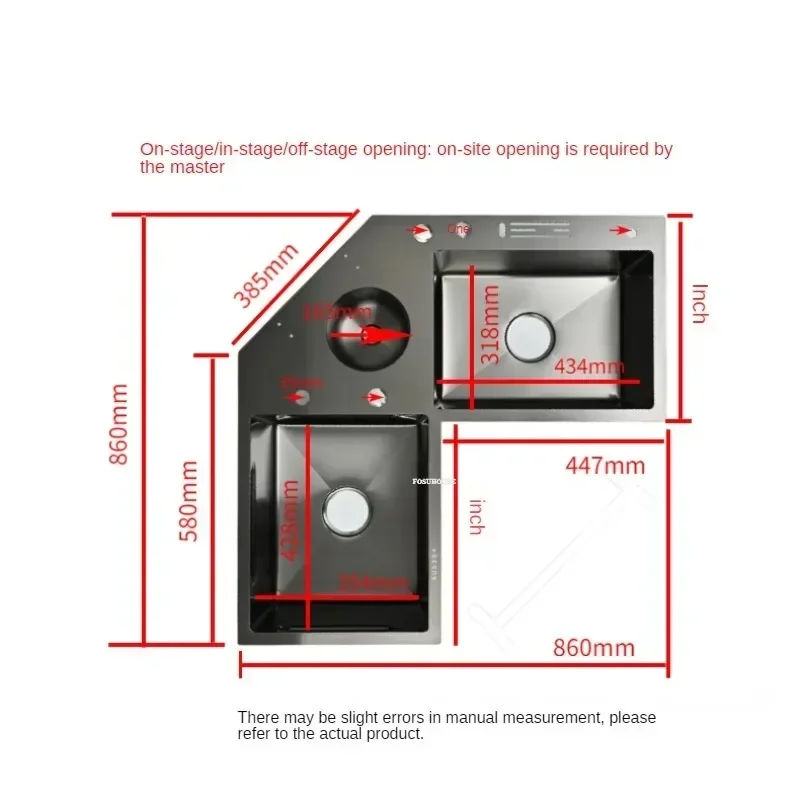 L-shaped Stainless Steel Corner Kitchen Sinks Large Corner Dishwashing Basin Handmade Double-slot Dishwashing Sink for Kitchen