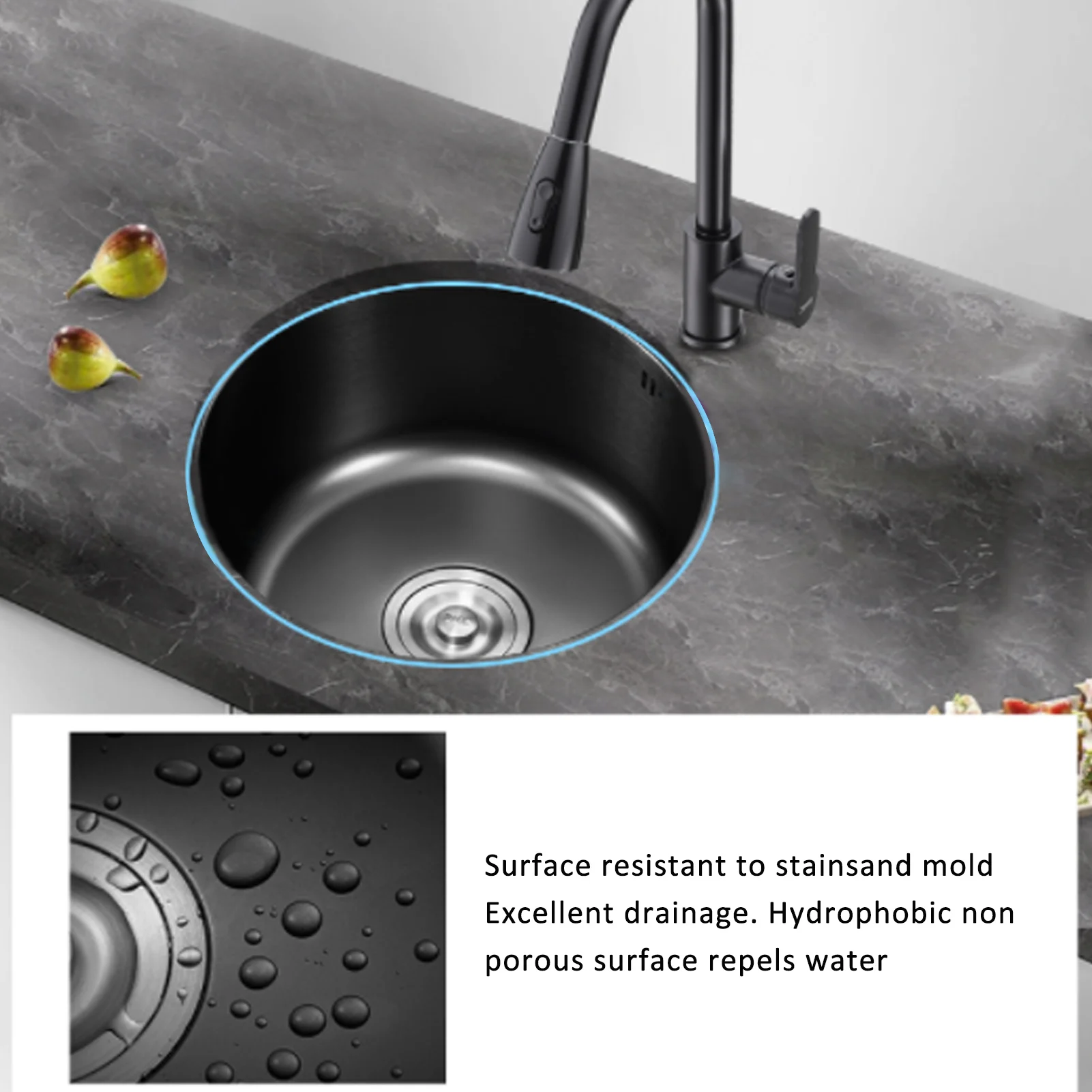 Mini Round Kitchen Sink Bar Stainless Steel Basin Single Bowl with Drain Accessories for Home